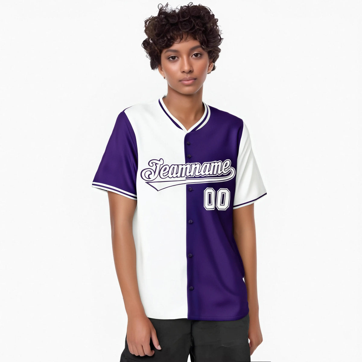 Custom White Purple Authentic Split Fashion Baseball Jersey