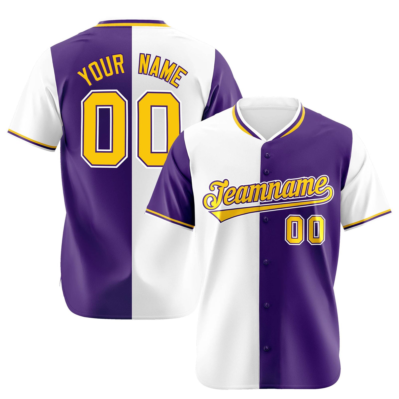 Custom White Purple Authentic Split Fashion Baseball Jersey