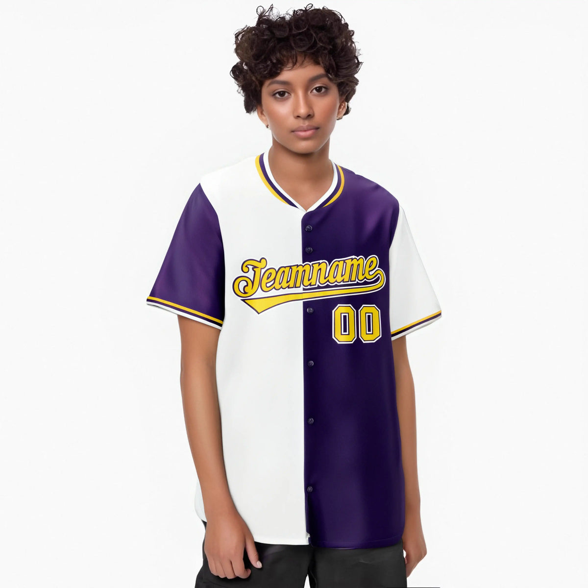 Custom White Purple Authentic Split Fashion Baseball Jersey