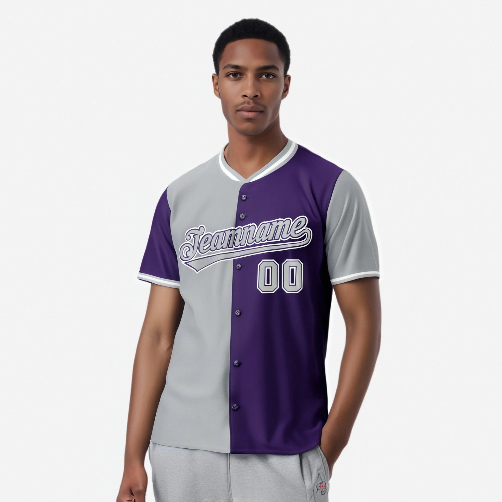 Custom Gray Purple Authentic Split Fashion Baseball Jersey