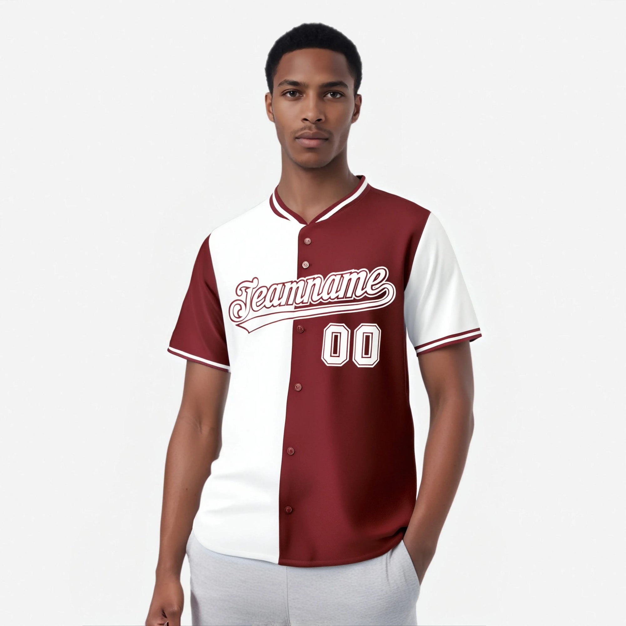 Custom White Crimson Authentic Split Fashion Baseball Jersey