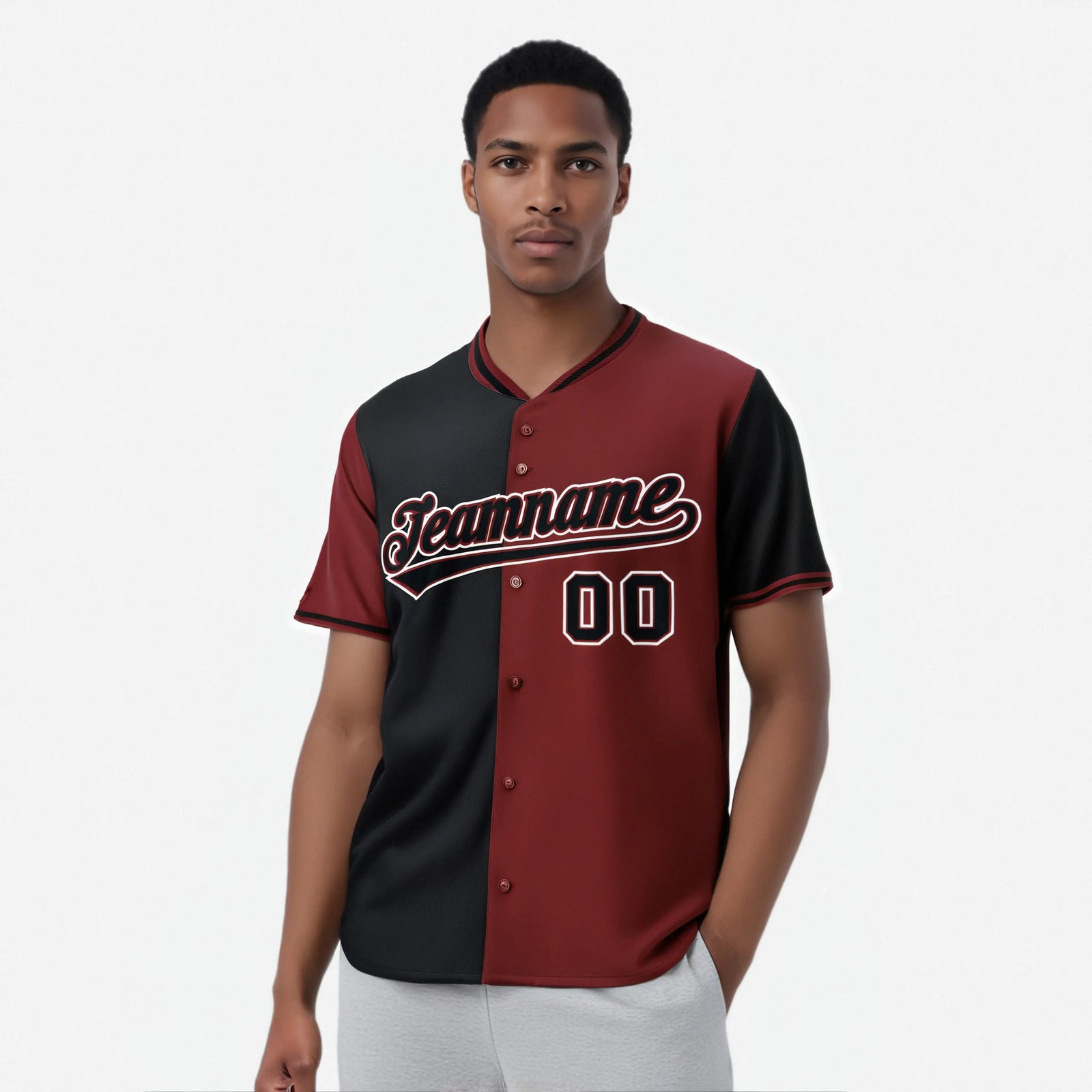 Custom Black Crimson Authentic Split Fashion Baseball Jersey
