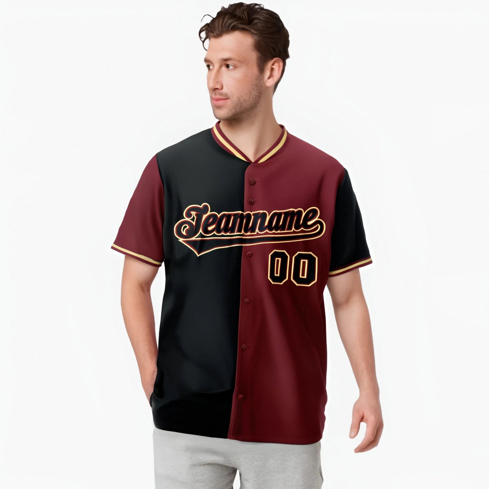 Custom Black Crimson Authentic Split Fashion Baseball Jersey