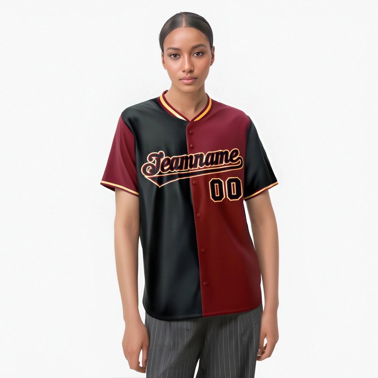 Custom Black Crimson Authentic Split Fashion Baseball Jersey