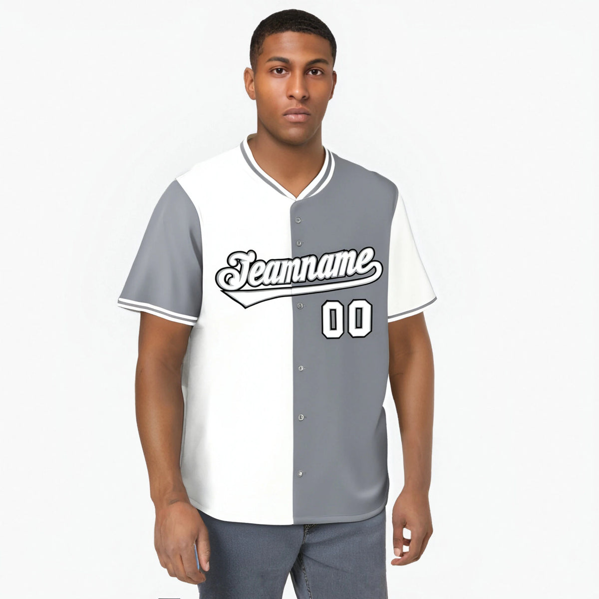 Custom White Gray Authentic Split Fashion Baseball Jersey