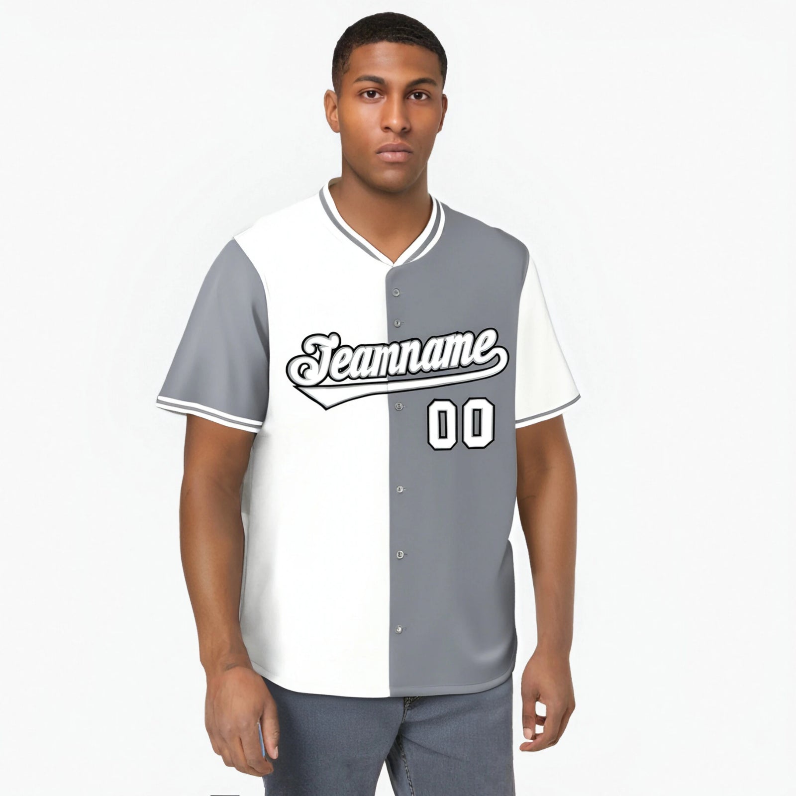 Custom White Gray Authentic Split Fashion Baseball Jersey