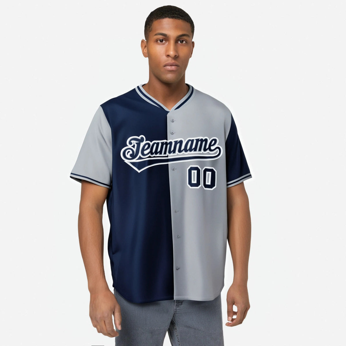 Custom Navy Gray Authentic Split Fashion Baseball Jersey