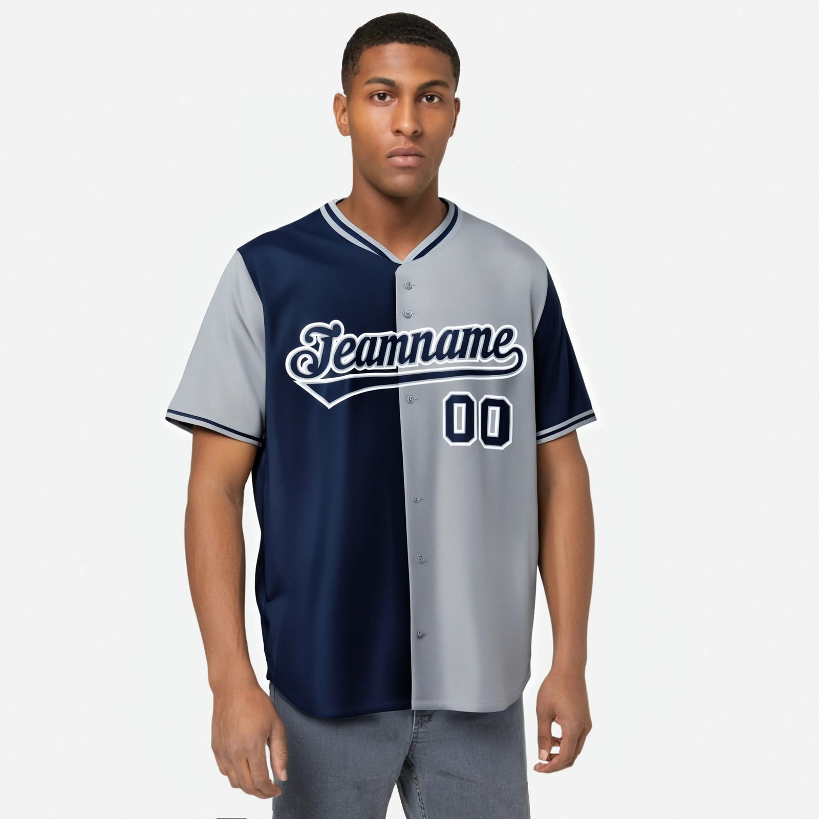 Custom Navy Gray Authentic Split Fashion Baseball Jersey
