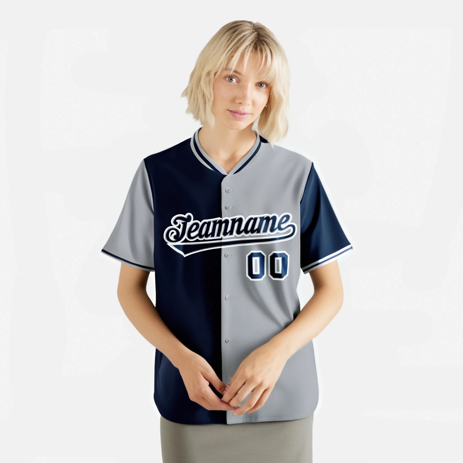Custom Navy Gray Authentic Split Fashion Baseball Jersey