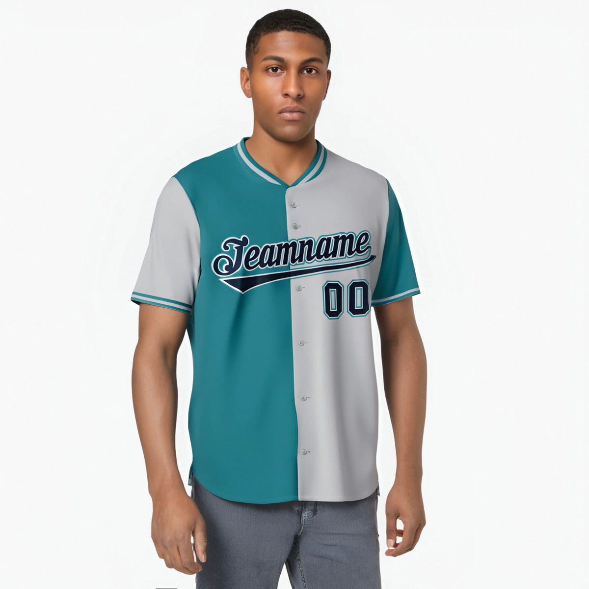 Custom Aqua Gray Authentic Split Fashion Baseball Jersey