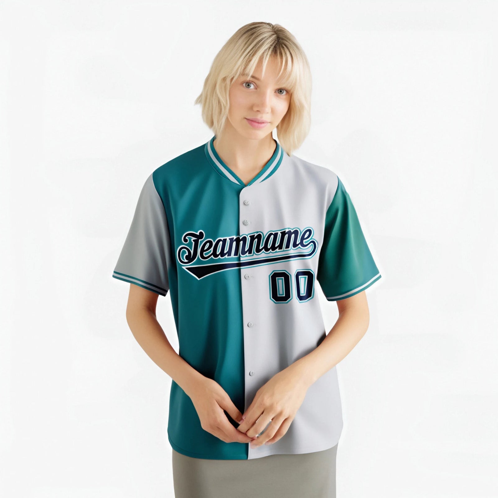 Custom Aqua Gray Authentic Split Fashion Baseball Jersey