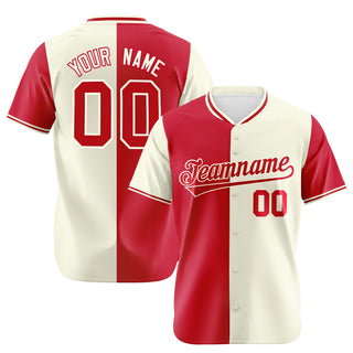 Custom Red Cream Authentic Split Fashion Baseball Jersey - Style 1