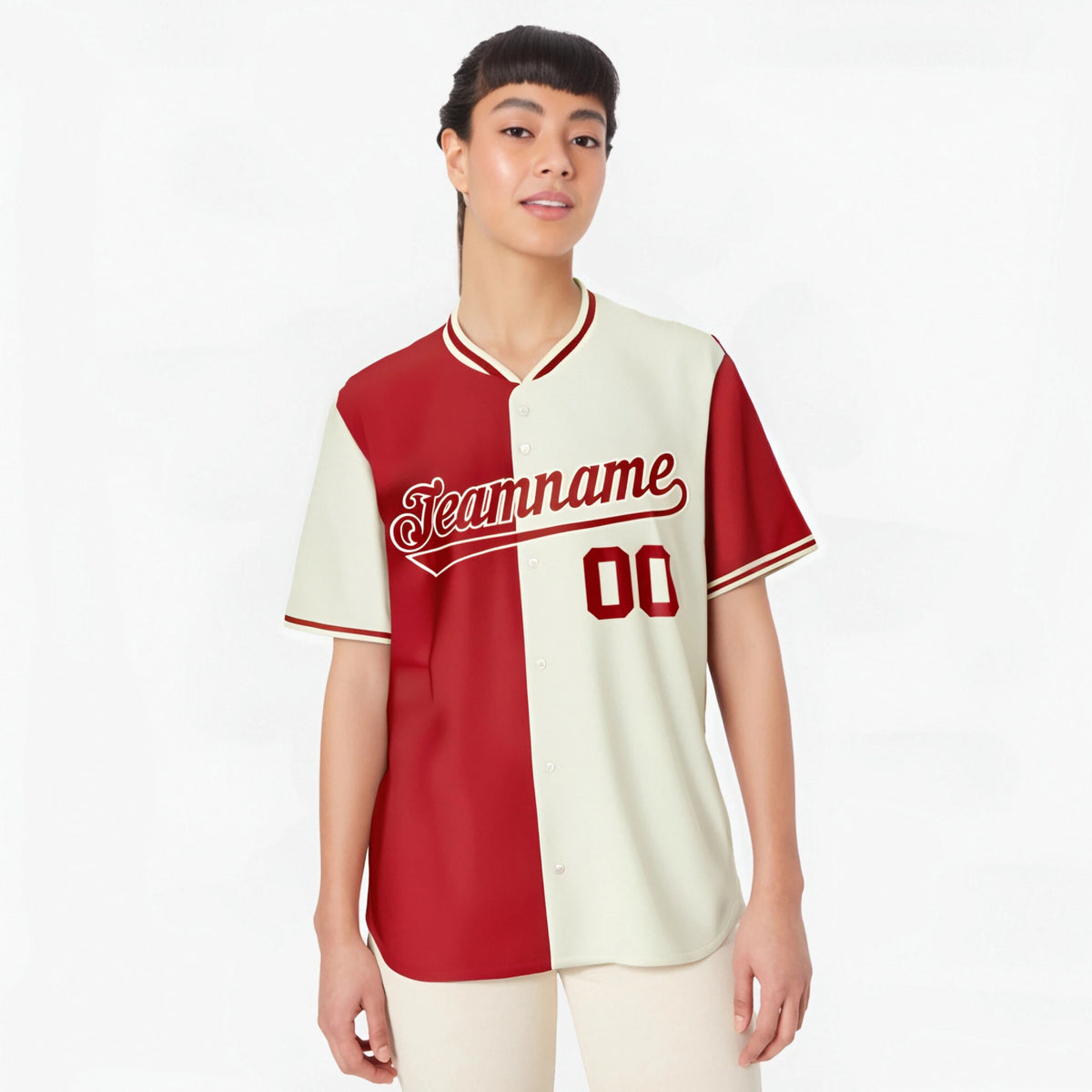 Custom Red Cream Authentic Split Fashion Baseball Jersey