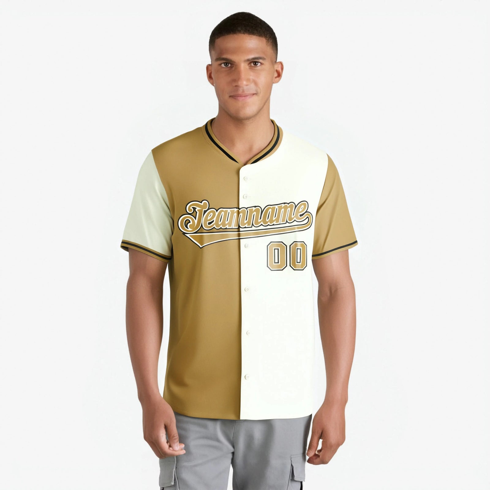 Custom Old Gold Cream Authentic Split Fashion Baseball Jersey