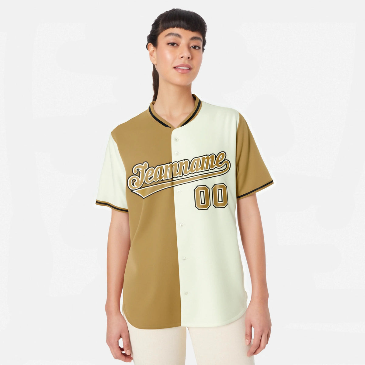 Custom Old Gold Cream Authentic Split Fashion Baseball Jersey