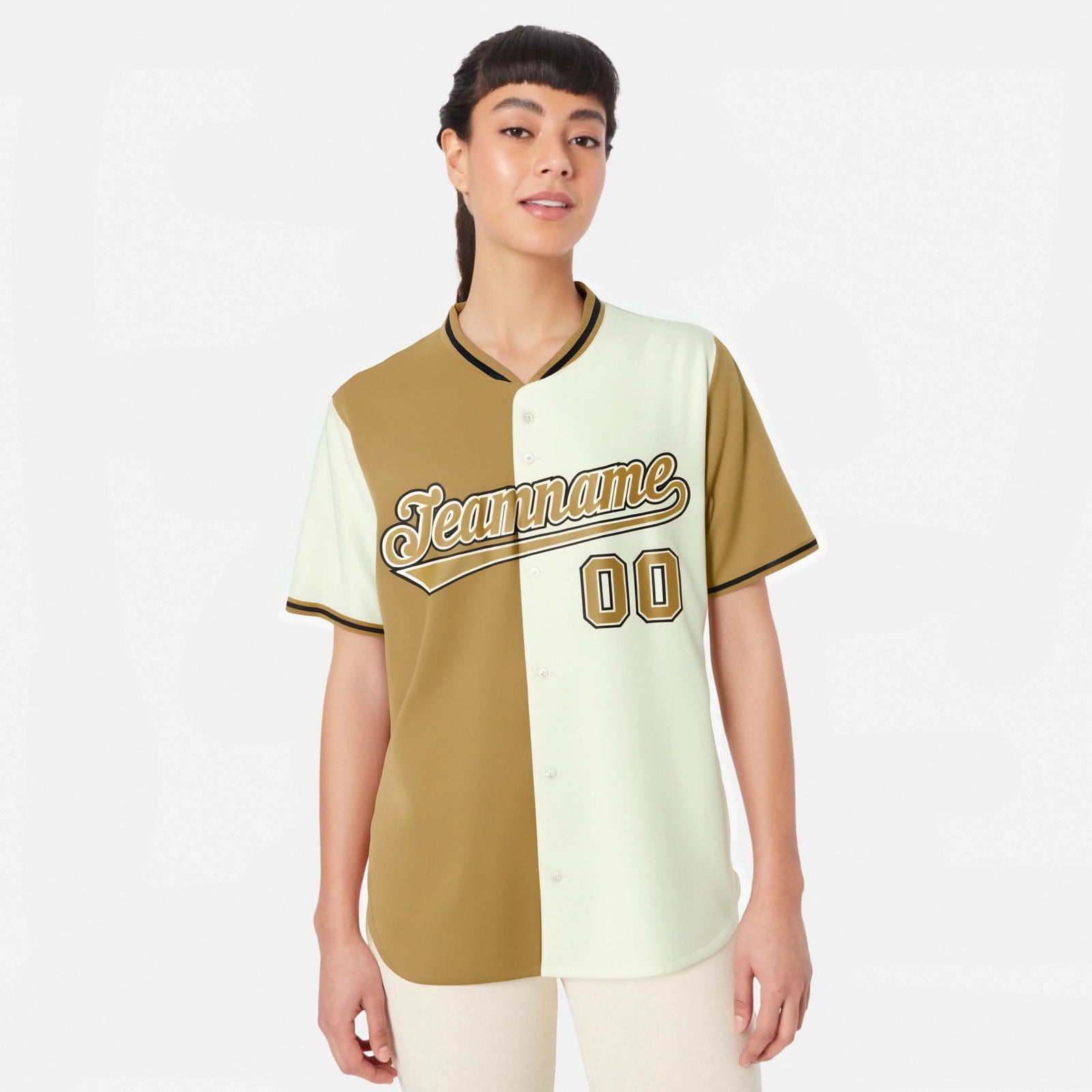 Custom Old Gold Cream Authentic Split Fashion Baseball Jersey