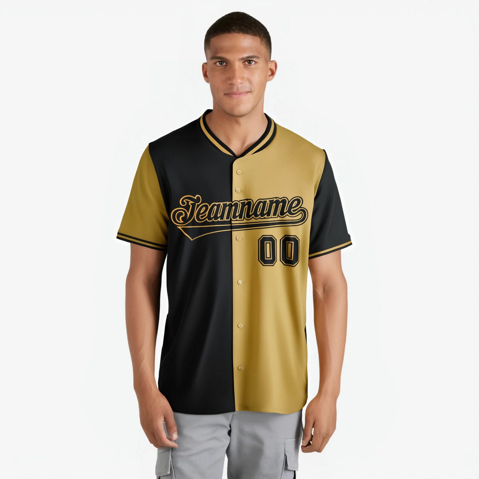 Custom Black Old Gold Authentic Split Fashion Baseball Jersey