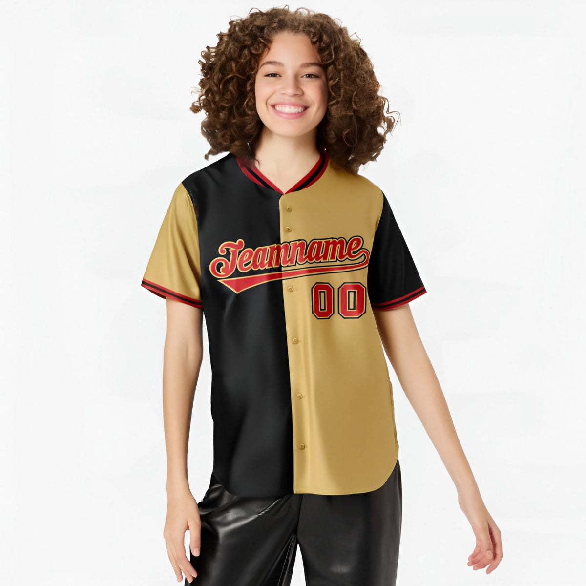 Custom Black Old Gold-Red Authentic Split Fashion Baseball Jersey