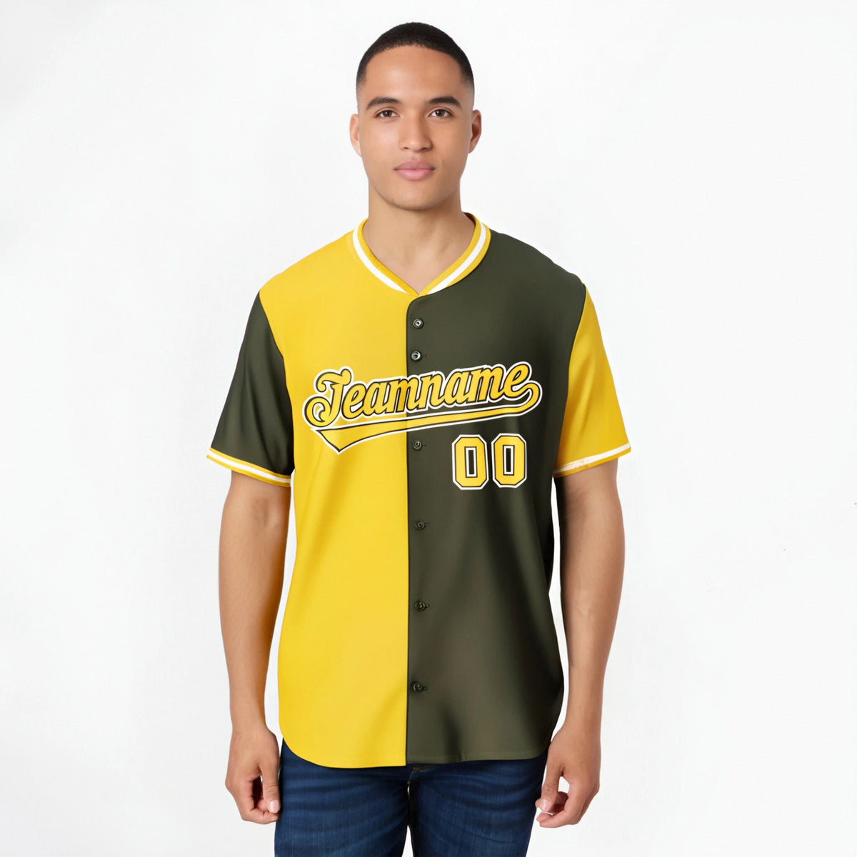 Custom Gold Olive Authentic Split Fashion Baseball Jersey