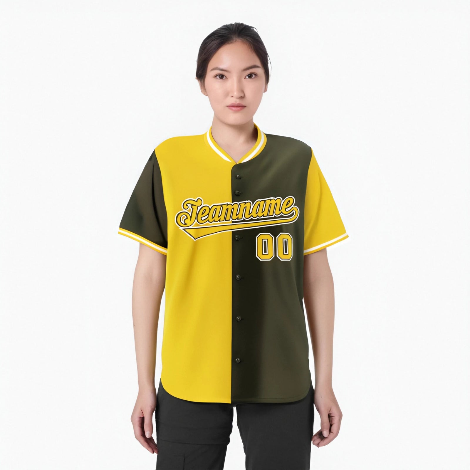 Custom Gold Olive Authentic Split Fashion Baseball Jersey