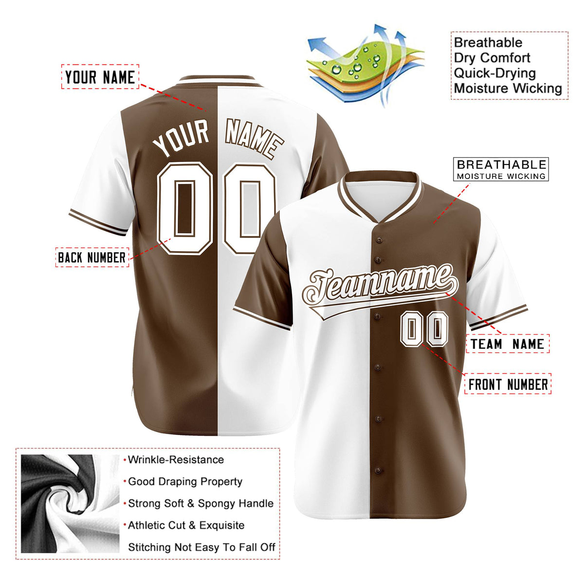 Custom White Light Brown Authentic Split Fashion Baseball Jersey