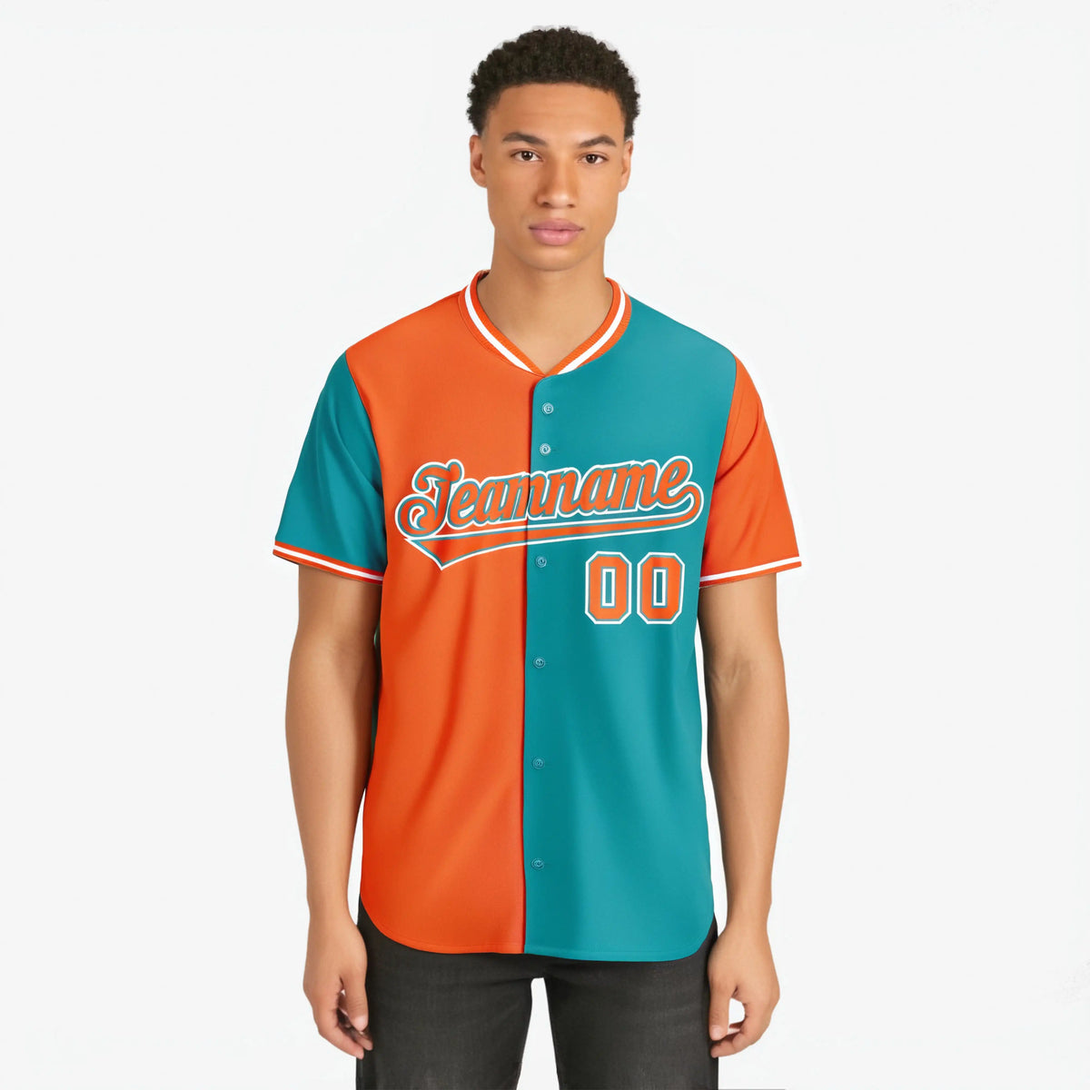 Custom Orange Aqua Authentic Split Fashion Baseball Jersey