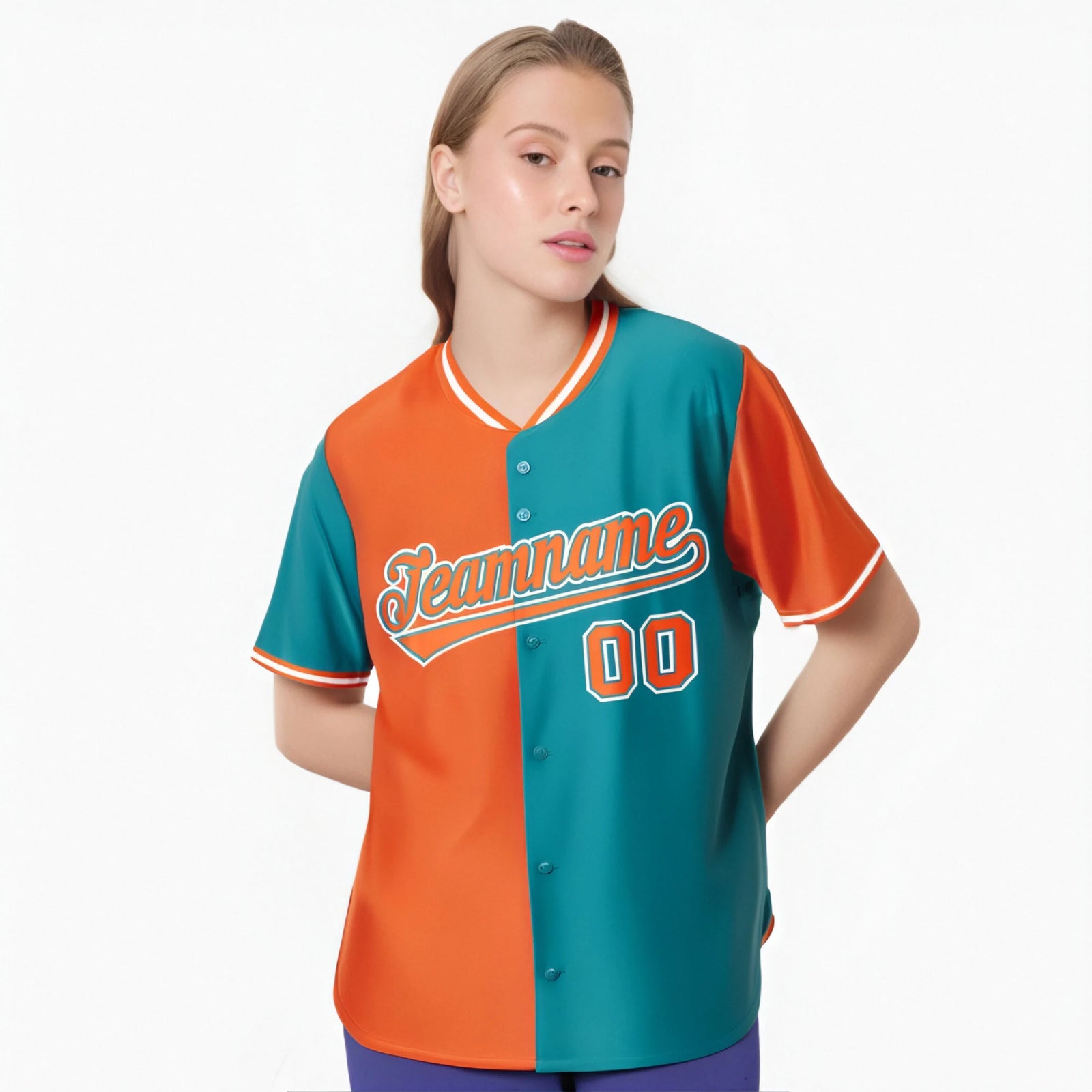 Custom Orange Aqua Authentic Split Fashion Baseball Jersey