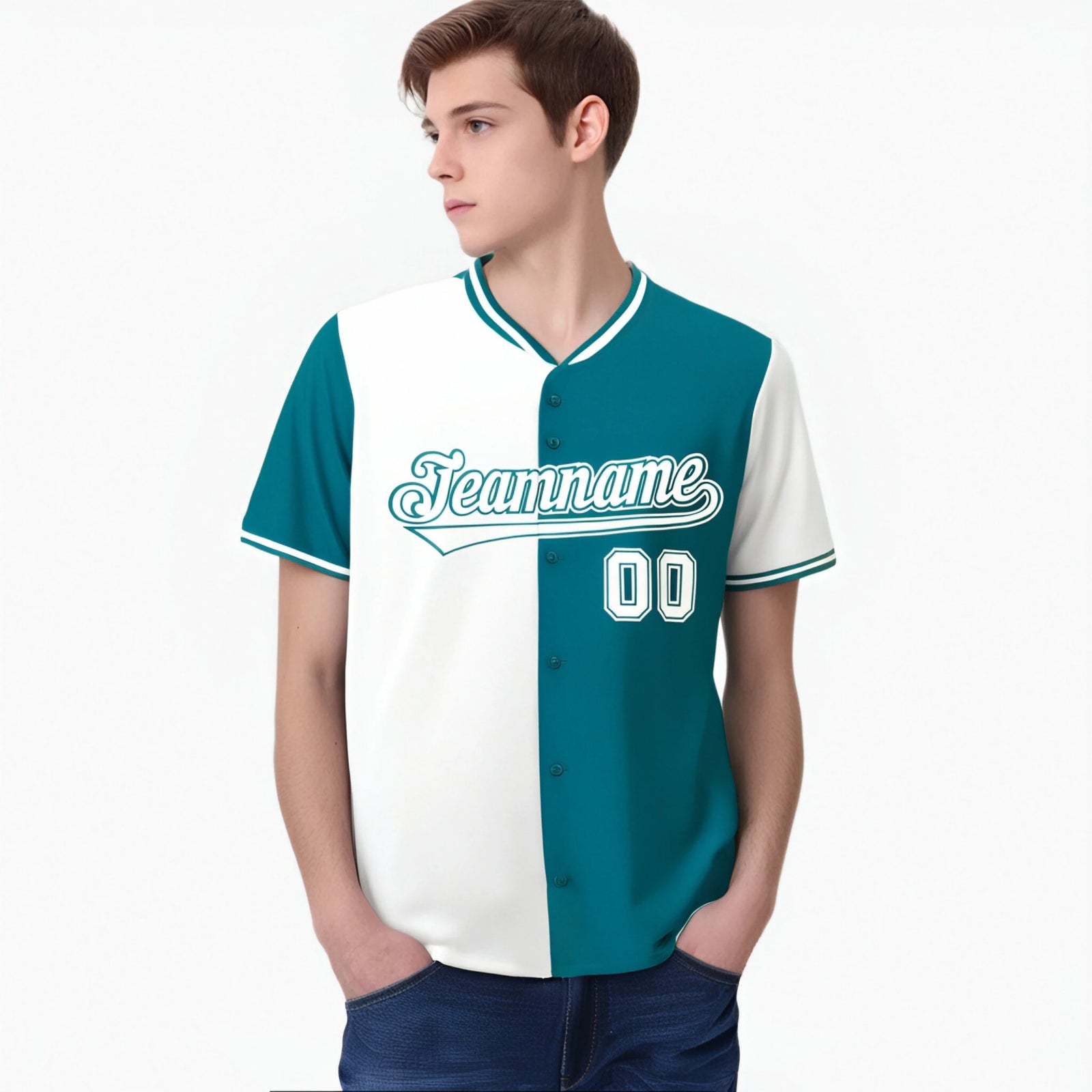 Custom White Aqua Authentic Split Fashion Baseball Jersey