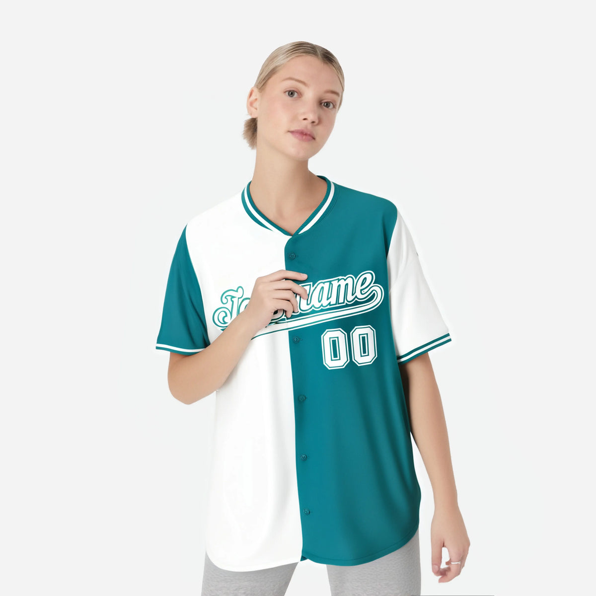 Custom White Aqua Authentic Split Fashion Baseball Jersey