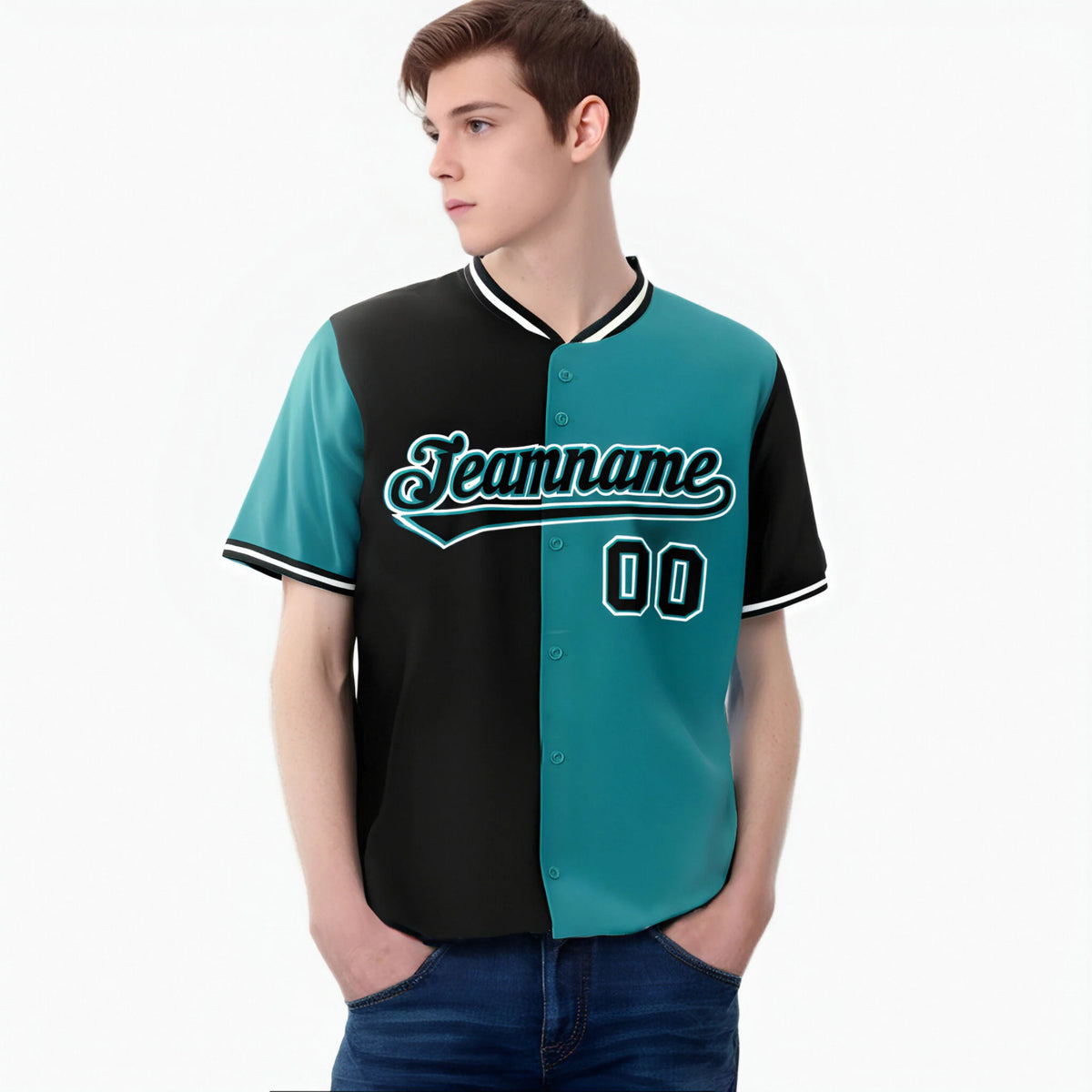 Custom Black Aqua Authentic Split Fashion Baseball Jersey