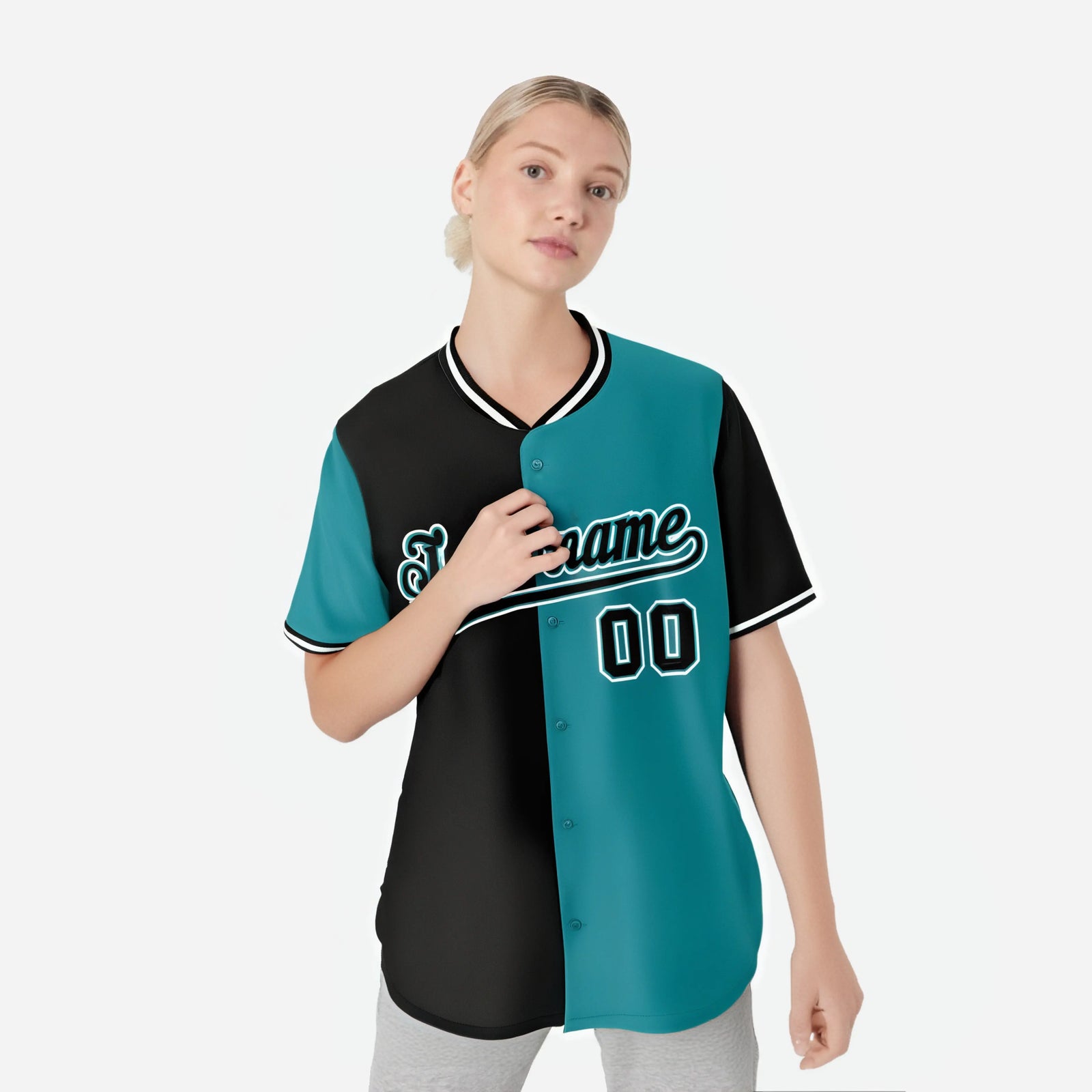 Custom Black Aqua Authentic Split Fashion Baseball Jersey