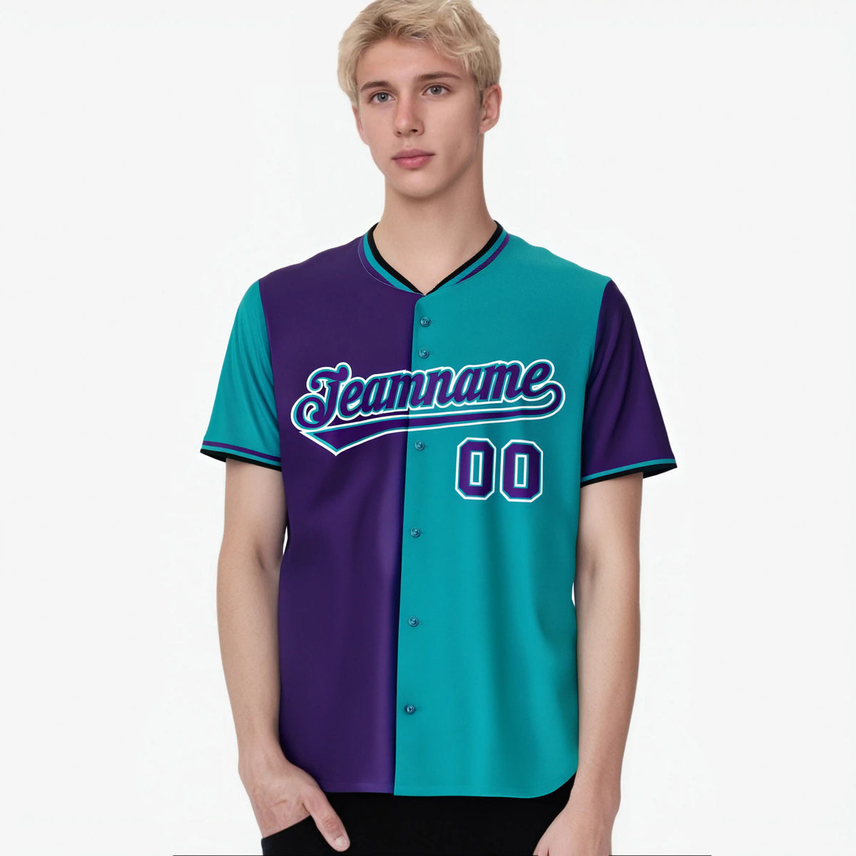 Custom Purple Aqua Authentic Split Fashion Baseball Jersey