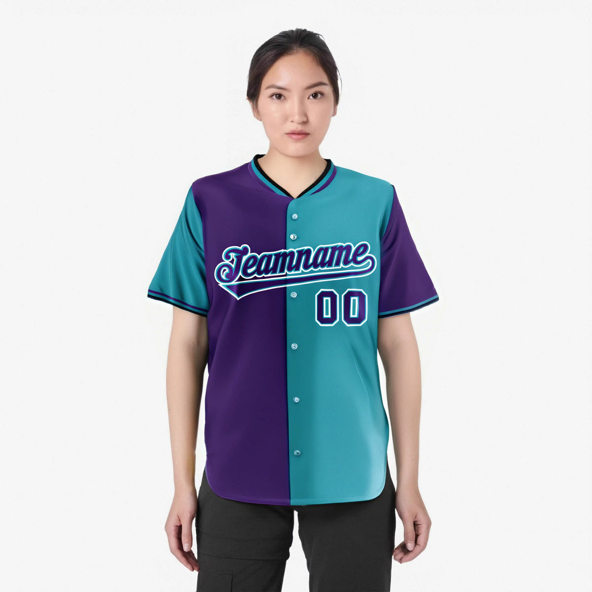 Custom Purple Aqua Authentic Split Fashion Baseball Jersey