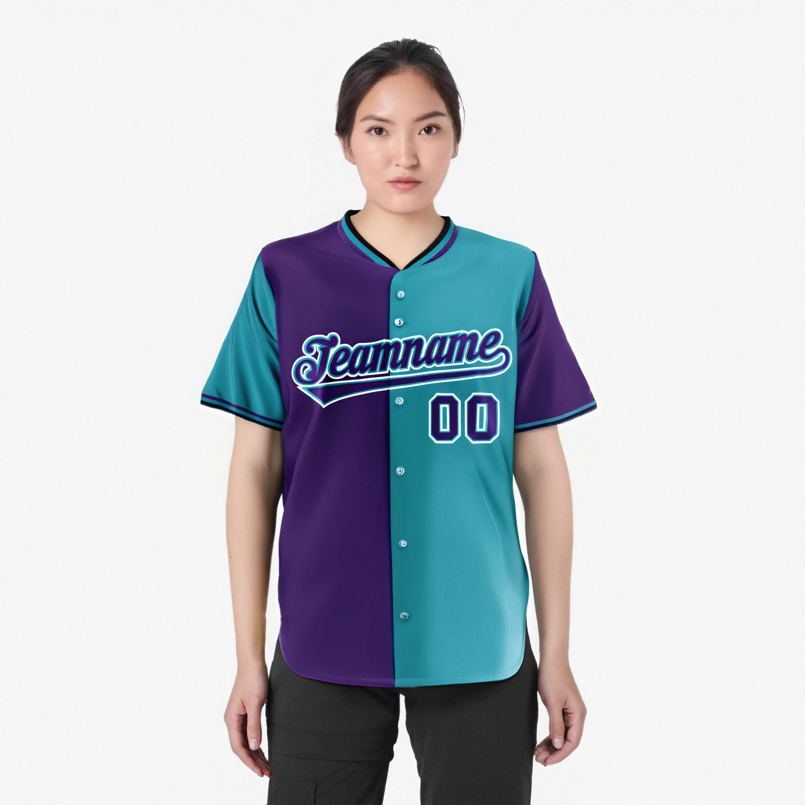 Custom Purple Aqua Authentic Split Fashion Baseball Jersey