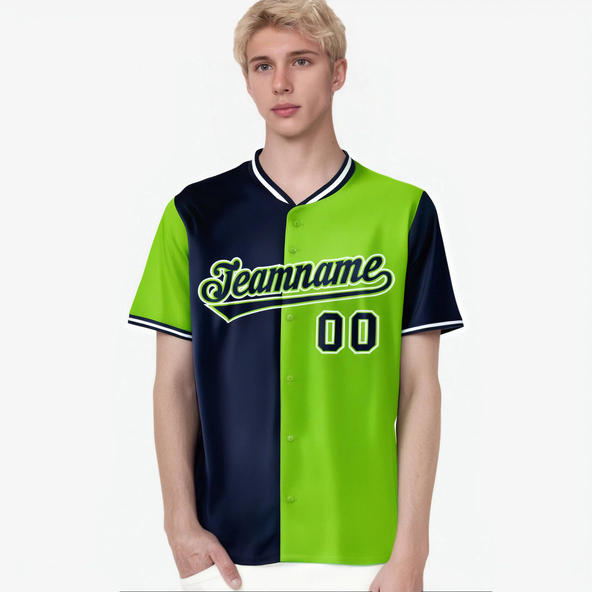 Custom Navy Neon Green Authentic Split Fashion Baseball Jersey