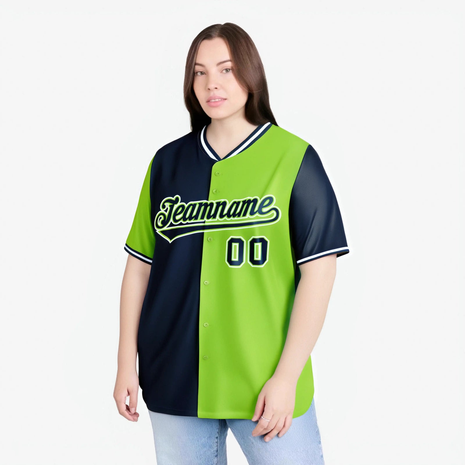 Custom Navy Neon Green Authentic Split Fashion Baseball Jersey