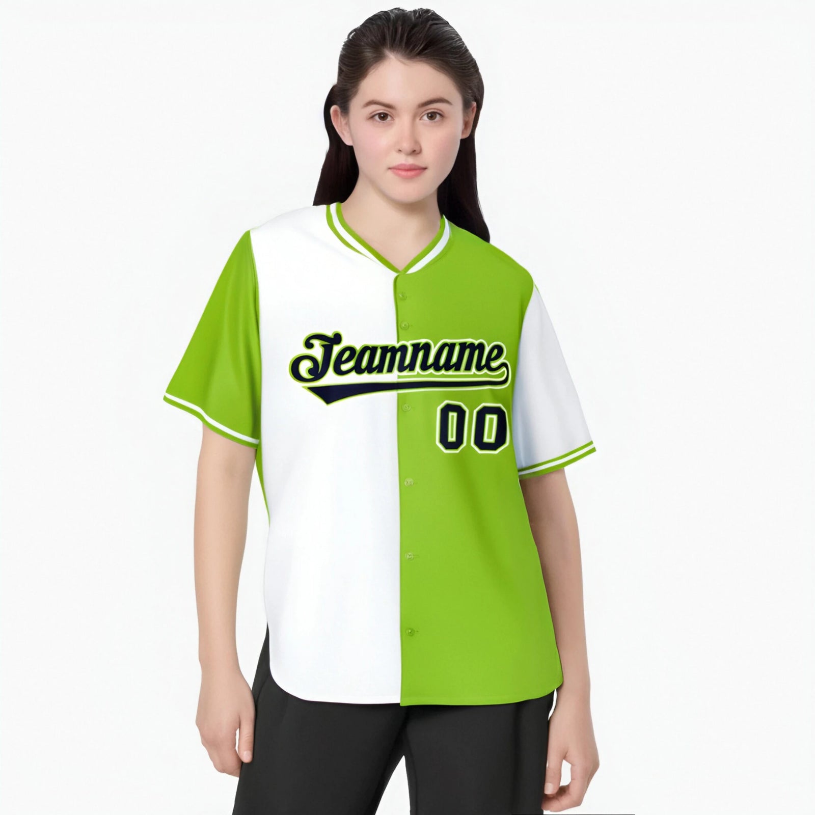 Custom White Neon Green Authentic Split Fashion Baseball Jersey