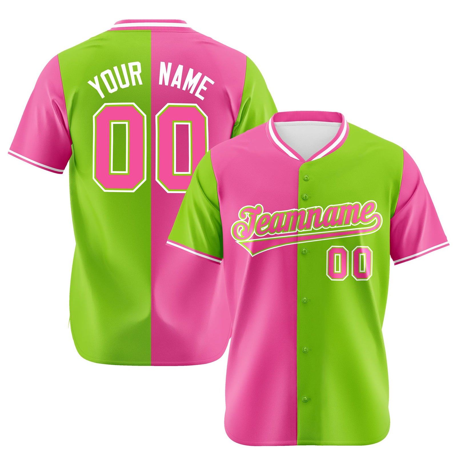 Custom Pink Neon Green Authentic Split Fashion Baseball Jersey