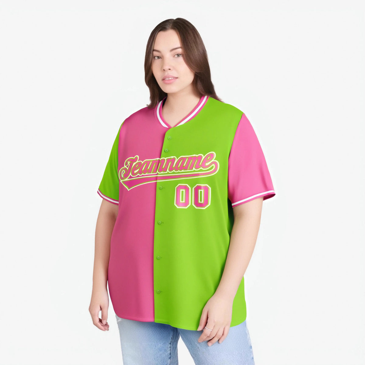 Custom Pink Neon Green Authentic Split Fashion Baseball Jersey