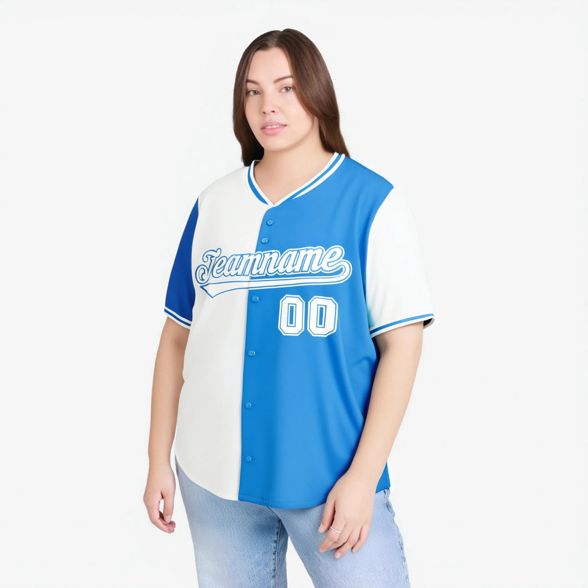 Custom White Powder Blue Authentic Split Fashion Baseball Jersey