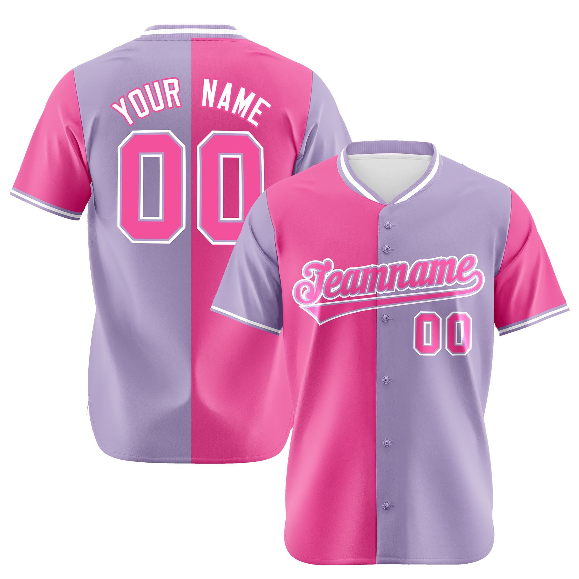 Custom Pink Light Purple Authentic Split Fashion Baseball Jersey