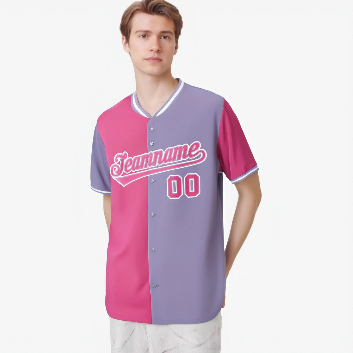 Custom Pink Light Purple Authentic Split Fashion Baseball Jersey