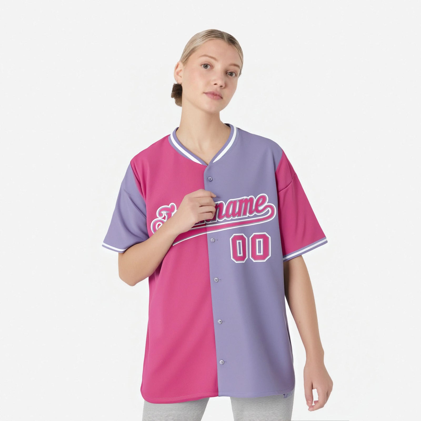 Custom Pink Light Purple Authentic Split Fashion Baseball Jersey