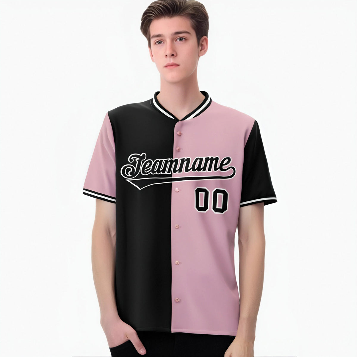 Custom Black Light Pink Authentic Split Fashion Baseball Jersey