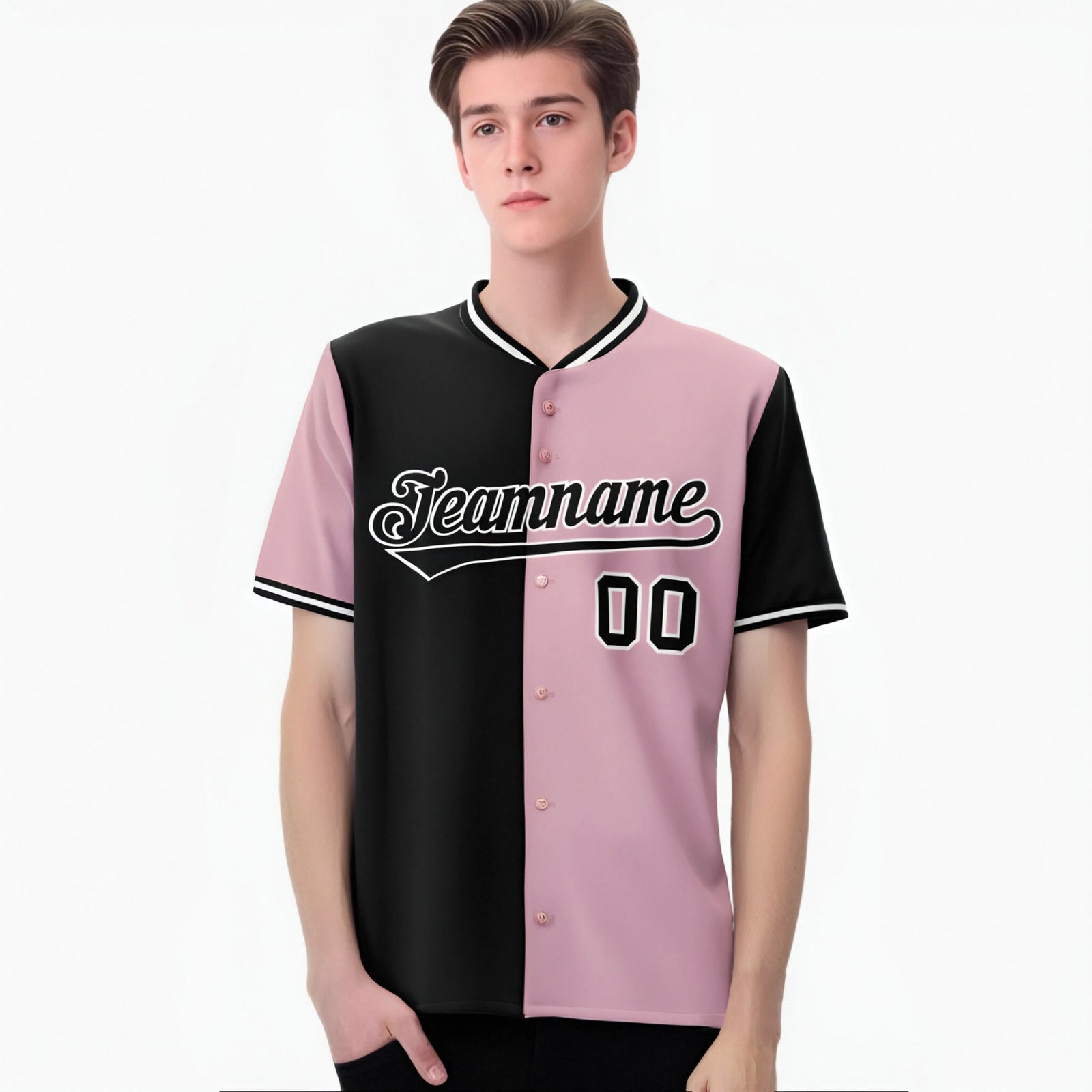 Custom Black Light Pink Authentic Split Fashion Baseball Jersey