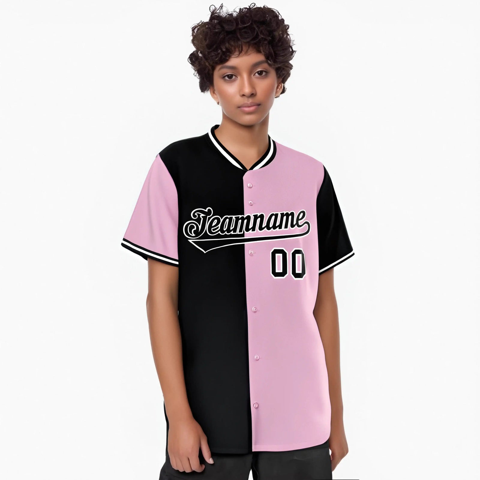 Custom Black Light Pink Authentic Split Fashion Baseball Jersey