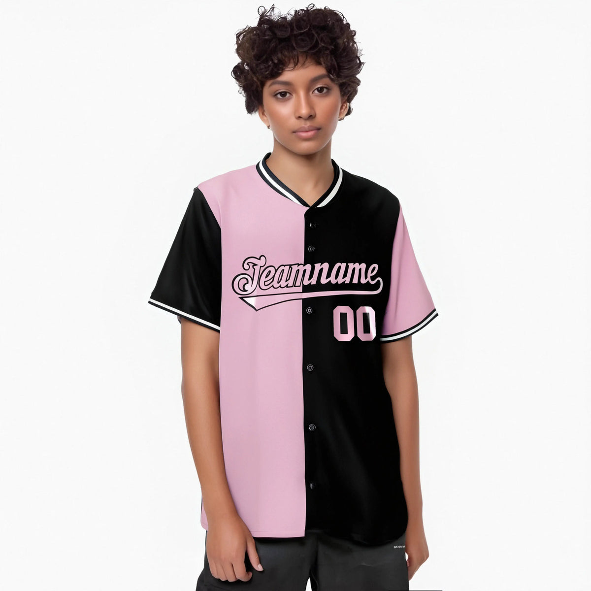 Custom Light Pink Black Authentic Split Fashion Baseball Jersey