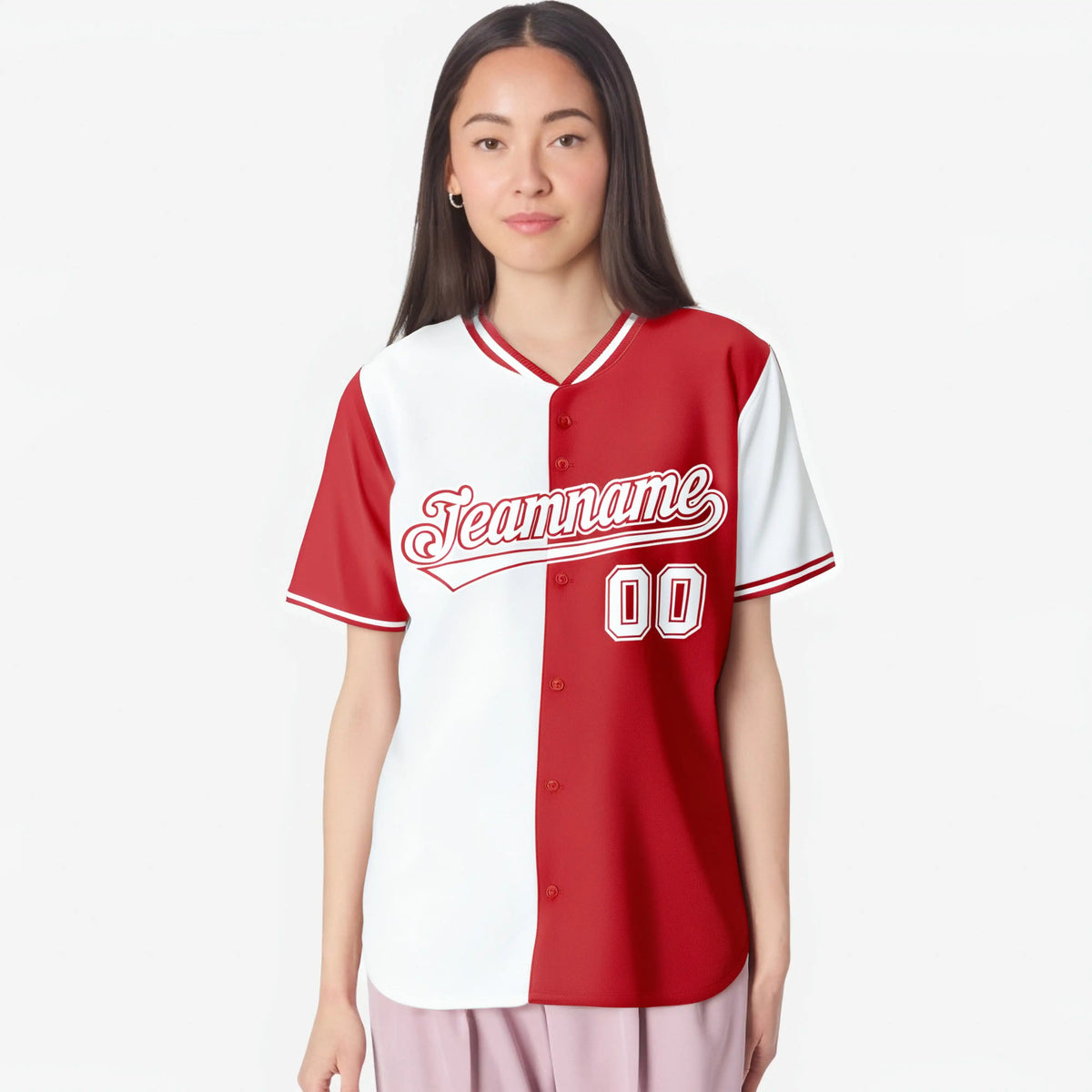 Custom White Light Red Authentic Split Fashion Baseball Jersey