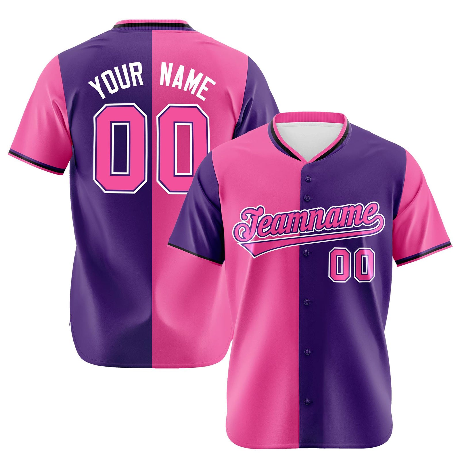 Custom Pink Purple Authentic Split Fashion Baseball Jersey