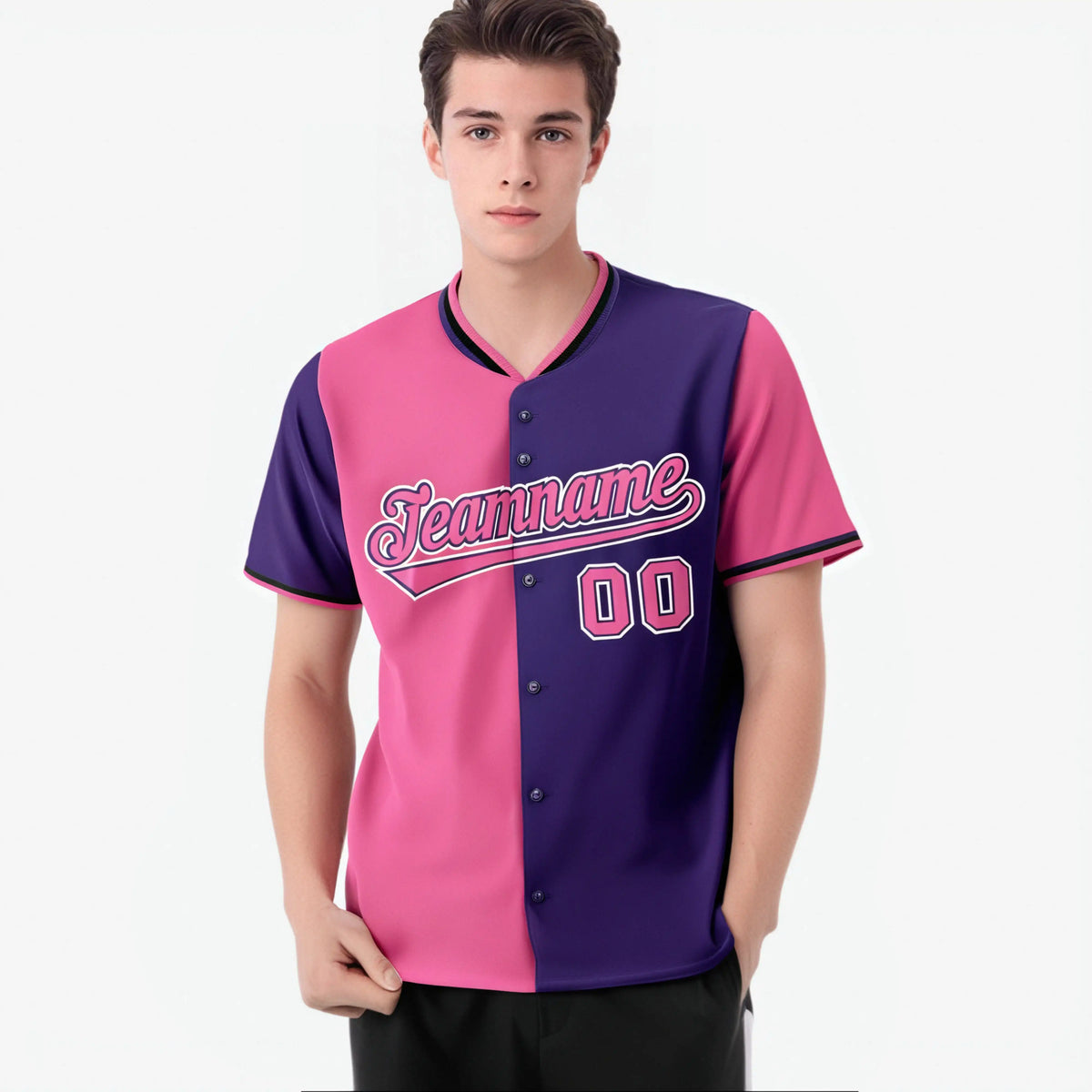 Custom Pink Purple Authentic Split Fashion Baseball Jersey